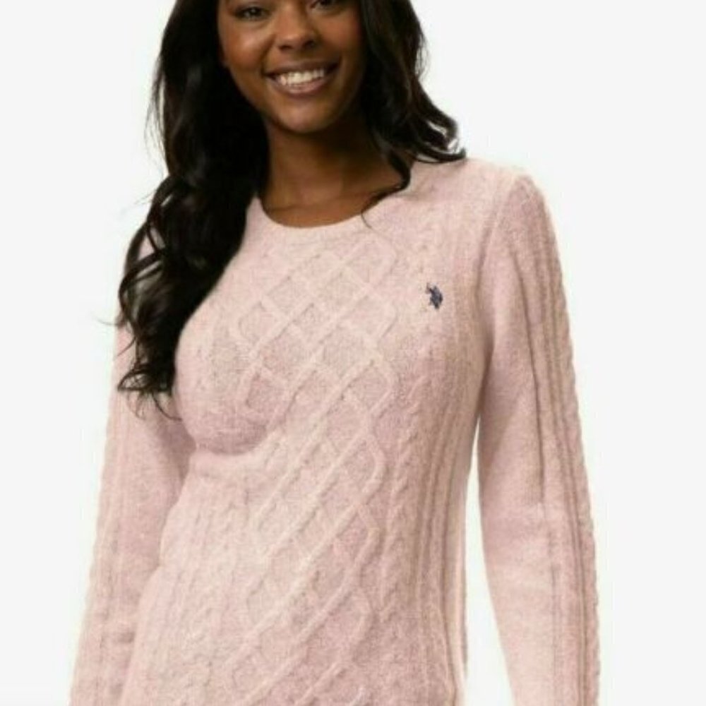 NWT US Polo Assn Cable Knit Pink Silver Shimmer Sweater |